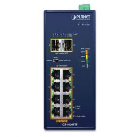 PLANET IGS-1020PTF Industrial 8-Port 10/100/1000T 802.3at PoE + 2-Port 100/1000X SFP Ethernet Switch (-40~75 degrees C)